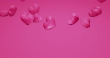 Pembe şirin çokgen kalpler. Sevgililer Günü. olay arkaplanı. 3B canlandırma 4k