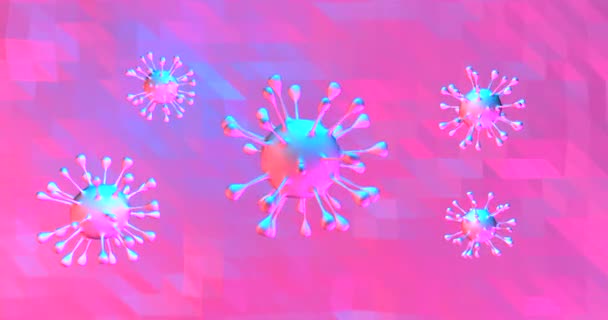 Komórki koronawirusowe COVID-19. Kolorowa neonowa animacja. Rozprzestrzenianie się grupowego koronawirusa. Pętla renderowania 3D 4k — Wideo stockowe