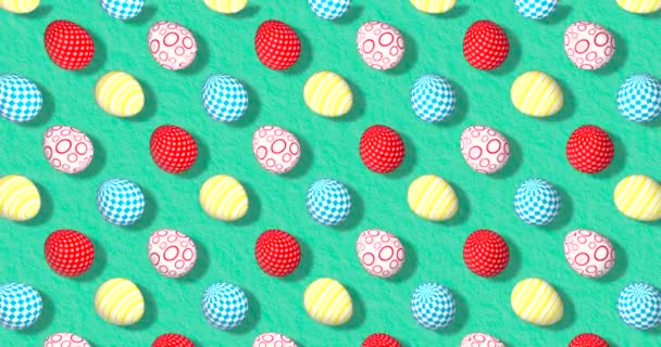 Fondo colorido con huevos de Pascua. Fondo festivo para la tarjeta de felicitación instagram, Facebook, canal de youtube. Animación 3d render, bucle 4k — Vídeo de stock