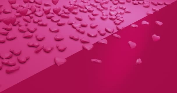 粉色可爱下落的多边形心脏。情人节。活动背景。3D渲染动画4k — 图库视频影像