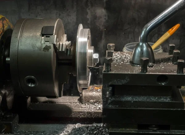 Lathe Work Amateur Workshop Chips Machine — Stock Photo, Image