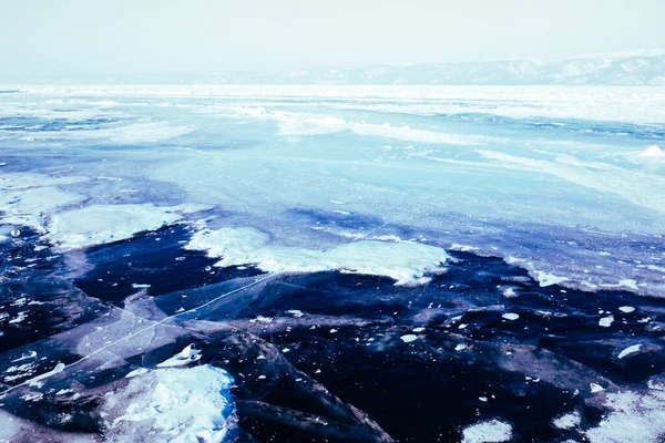 Espectacular Paisaje Invernal Hielo Invierno Largo Orilla —  Fotos de Stock