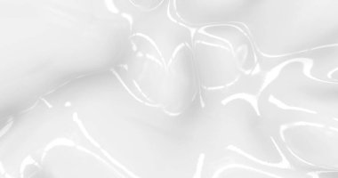 Sıvı soyut beyaz arkaplan. Pürüzsüz, parlak dokusu 3 boyutlu. Cazibeli ipek arka plan animasyonu. 3B illüstrasyon