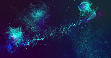 Soyut hareket arkaplanı, parlayan ışıklar, enerji dalgaları ve parçacıklar, kusursuz döngü.