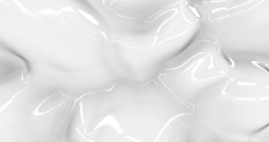 Sıvı soyut beyaz arkaplan. Pürüzsüz, parlak dokusu 3 boyutlu. Cazibeli ipek arka plan animasyonu. 3B illüstrasyon