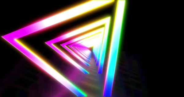 Parlak Neon Renkli Üçgen Tünel Lazer Arkaplanı Göster Ultraviyole Mavi — Stok fotoğraf
