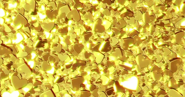 美丽的金子般的心质感情人节背景 3D插图 — 图库照片