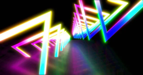 Світло Неоновий Колір Тунелю Трикутника Лазерне Шоу Фону Ультрафіолетово Блакитний Стокове Зображення