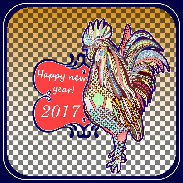Rooster hand-painted symbol of 2017. Chinese calendar year of the red rooster 2017. coloring Doodle you can use for postcard printing clothing and furniture. Vektor ERS 10 — Stock Vector