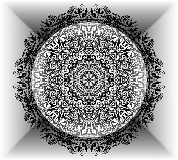 Pola bunga mandala dengan bunga dan hati. Halaman mewarnai untuk orang dewasa dan anak-anak yang lebih tua, putih dan hitam. Pola mulus. Doodle renda mandala ornamen. Ilustrasi vektor . - Stok Vektor