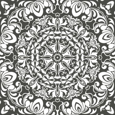 Mandala sorunsuz çiçek desenli çiçek ve yaprakları ile. Boyama, beyaz ve siyah. Seamless modeli. Dantel mandala doodle. Vektör çizim.
