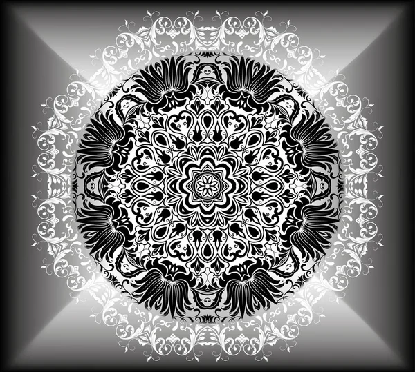 Patrón floral de Mandala con flores y corazones. Páginas para colorear para adultos y niños mayores, blancas y negras. Patrón sin costuras. Adorno de mandala de encaje Doodle. Ilustración vectorial . — Vector de stock