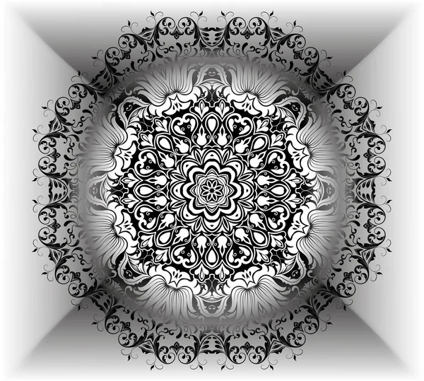 Mandala Blumenmuster mit Blumen und Herzen. Malvorlagen für Erwachsene und ältere Kinder, weiß und schwarz. nahtloses Muster. Kritzelspitze Mandala-Ornament. Vektorillustration. — Stockvektor