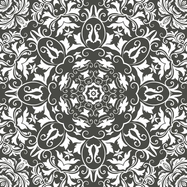 Patrón floral sin costuras Mandala con flores y hojas. Colorear, blanco y negro. Patrón sin costuras. Mandala de encaje Doodle. Ilustración vectorial . — Archivo Imágenes Vectoriales