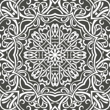 Mandala sorunsuz çiçek desenli çiçek ve yaprakları ile. Boyama, beyaz ve siyah. Seamless modeli. Dantel mandala doodle. Vektör çizim.