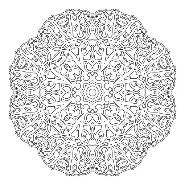 Patrón floral de Mandala con flores y corazones. Páginas para colorear para adultos y niños mayores, blancas y negras. Patrón sin costuras. Adorno de mandala de encaje Doodle. Ilustración vectorial . — Vector de stock