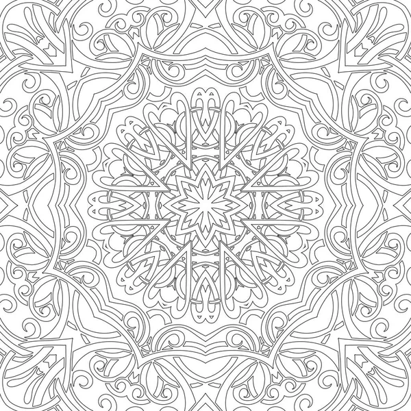 Mandala motif floral sans couture avec des fleurs et des cœurs. Coloriages pour adultes et enfants plus âgés, blanc et noir. Modèle sans couture. Doodle dentelle mandala ornement. Illustration vectorielle . — Image vectorielle