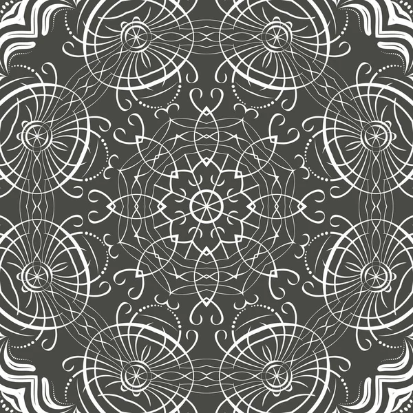 Patrón floral sin costuras Mandala con flores y hojas. Colorear, blanco y negro. Patrón sin costuras. Mandala de encaje Doodle. Ilustración vectorial . — Vector de stock