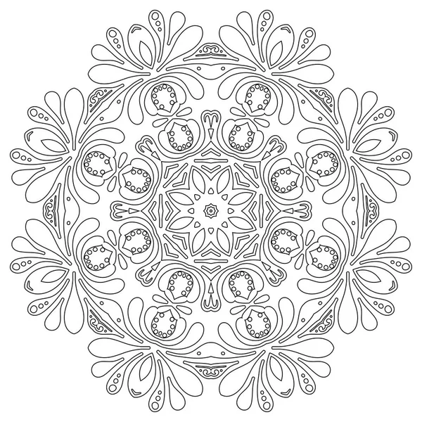 Mandala květinovým vzorem s květinami a srdce. Omalovánky pro dospělé a starší děti, bílé a černé. Vzor bezešvé. Doodle krajky mandala ornament. Vektorové ilustrace. — Stockový vektor