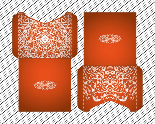 Vector Wedding Invitation Laser Cut Patterns Mandala Envelope Design Ethnic — Stock Vector