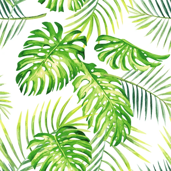 Тропические растения акварель летом бесшовный фон — стоковый вектор
