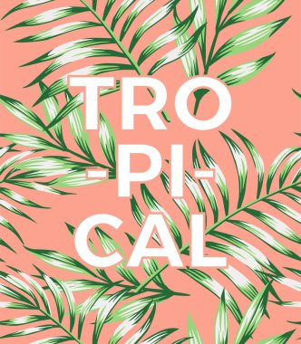 slogan tropical on a pink background with leaves