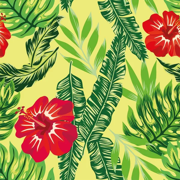 Τροπικός Ιβίσκος πράσινα φυτά μοτίβο — Διανυσματικό Αρχείο