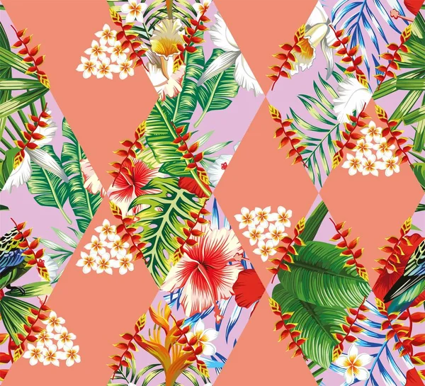 Lapptäcke av tropiska blommor och blad — Stock vektor