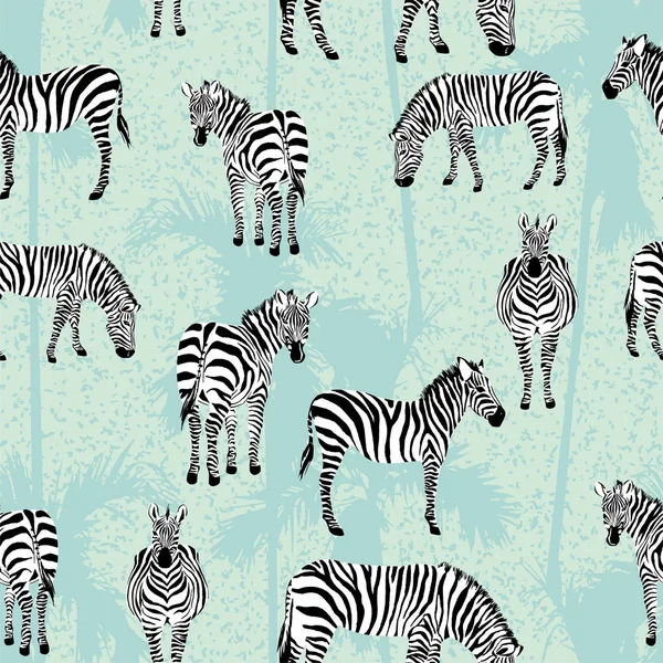 Zebra blu palma sfondo modello — Vettoriale Stock