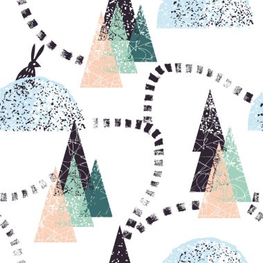 winter forest trail pattern clipart