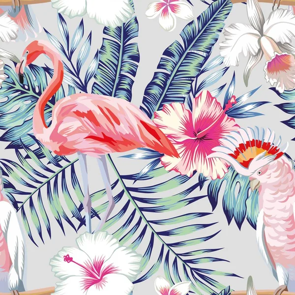 Orchidée hibiscus flamant rose motif perroquet lumière — Image vectorielle