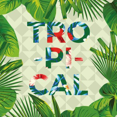 Sloganı ile kare tropikal yaprak