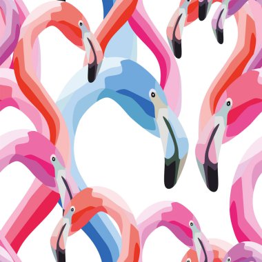 pembe mavi flamingo baş Dikişsiz desen beyaz arka plan