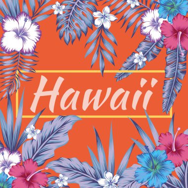 Hawaii sloganı tropikal hibiscus turuncu arka plan bırakır