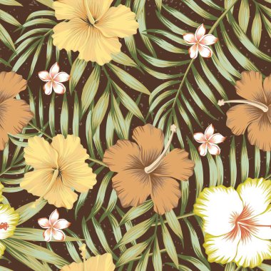 tropikal hibiscus frangipani sorunsuz kahverengi zemin bırakır