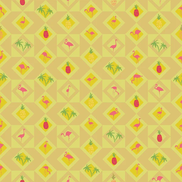 Sarı bej arka plan flamingo ananas palmiye ağacı — Stok Vektör