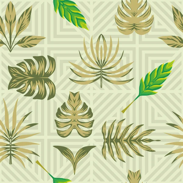 Composition feuilles tropicales symétrie sans couture olive géométrique ba — Image vectorielle