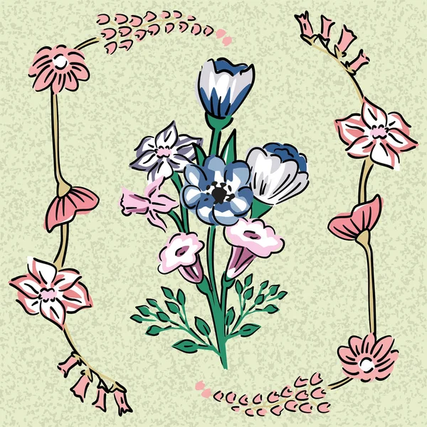 Buquê de flores silvestres fundo de azeitona — Vetor de Stock