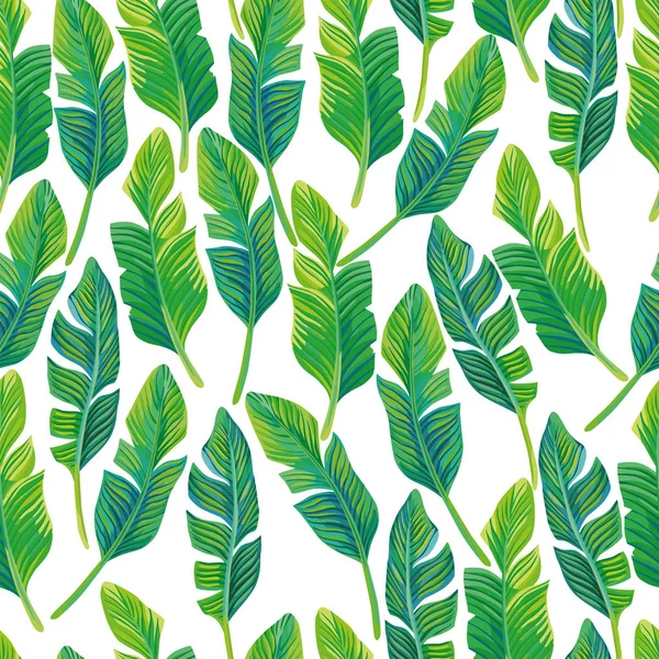 Feuilles de palmier motif sans couture fond blanc — Image vectorielle