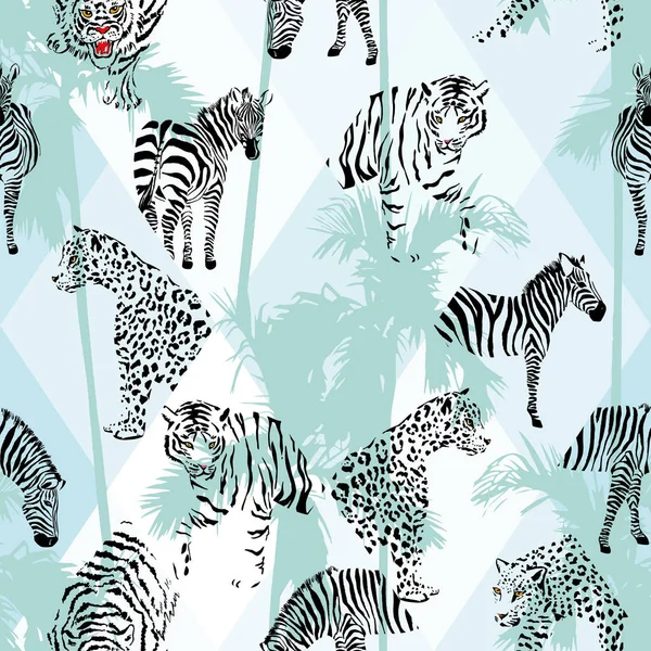 Patchwork tropical cor preta animais sem costura fundo — Vetor de Stock