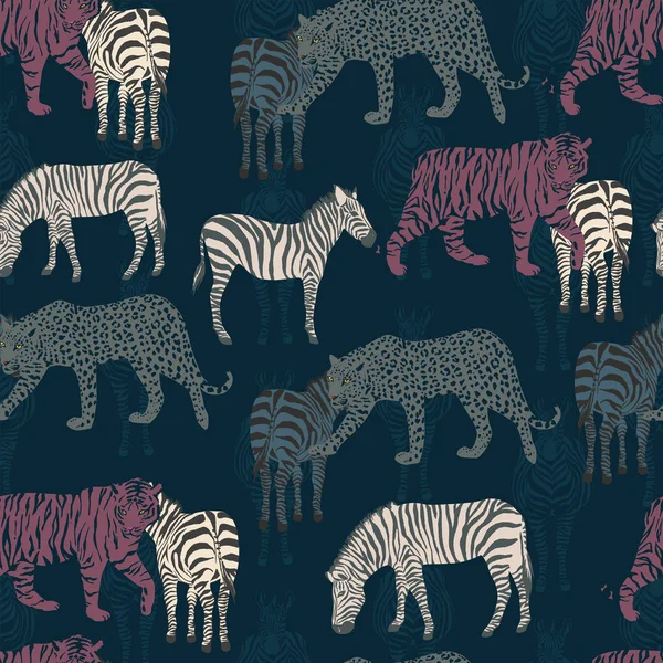 Soyut seamless modeli zebra kaplan Panter koyu mavi backgrou