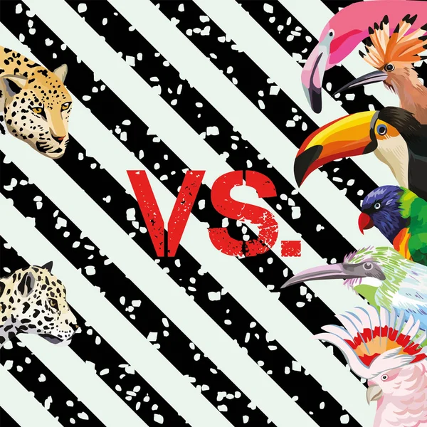 Stampa modello pantera vs uccelli tropicali carta da parati — Vettoriale Stock
