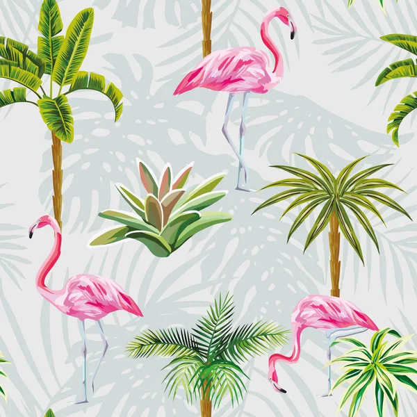 Flamingo palmowy drzew Kaktus szary tło z liści — Wektor stockowy