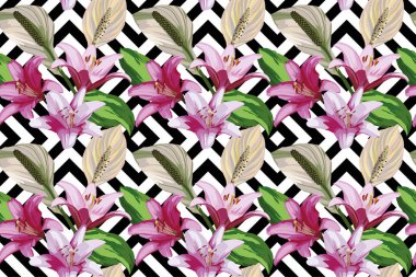 çiçek kesintisiz geometrik siyah beyaz arka plan