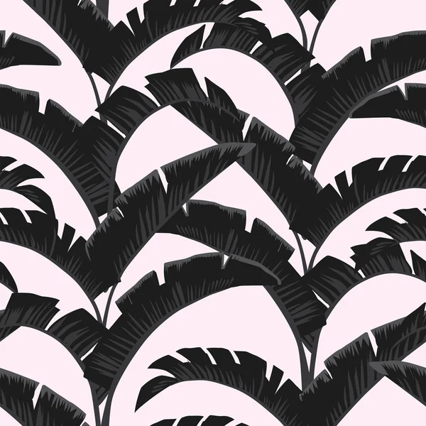 Nero bianco banana foglie luce rosa sfondo — Vettoriale Stock