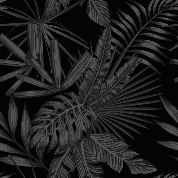 Tropisches nahtloses Muster im Schwarz-Weiß-Stil — Stockvektor