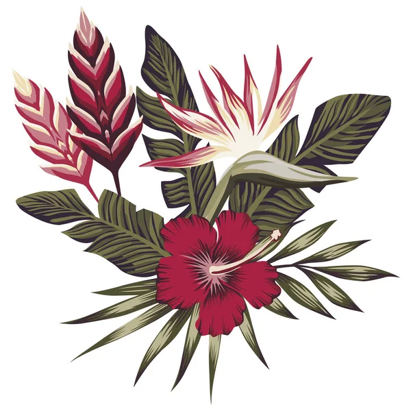 Tropiska sammansättning blad och blommor — Stock vektor