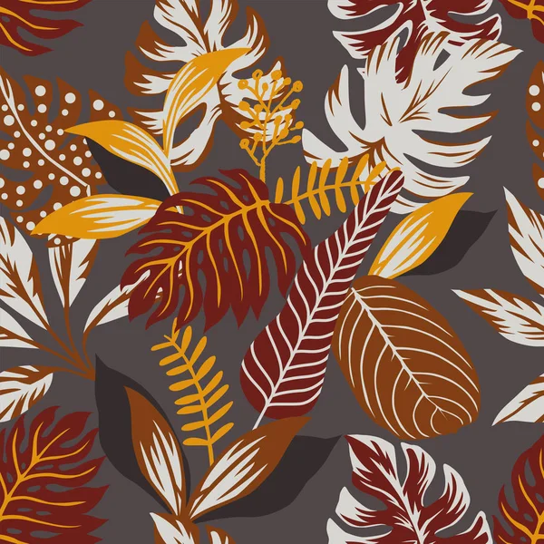 Abstrait automne couleur feuilles sans couture fond gris — Image vectorielle