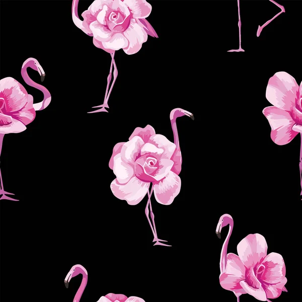 Flamingo rosa fondo negro — Archivo Imágenes Vectoriales