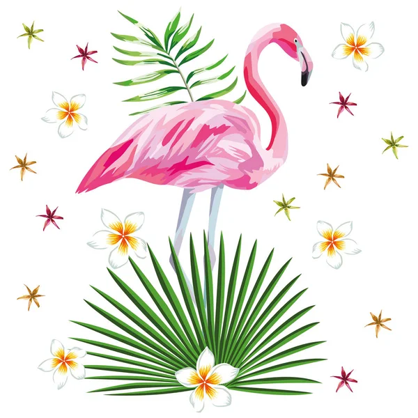 Flamingo imprimir com flores praia papel de parede — Vetor de Stock
